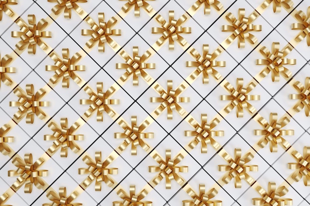 Coffret blanc avec ruban d'or sur la vue de dessus. Rendu 3D. Concept d'idée de Noël.