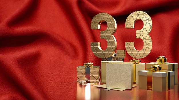 Le coffret cadeau 33 et or sur soie rouge pour le marketing ou la promotion des ventes rendu 3d