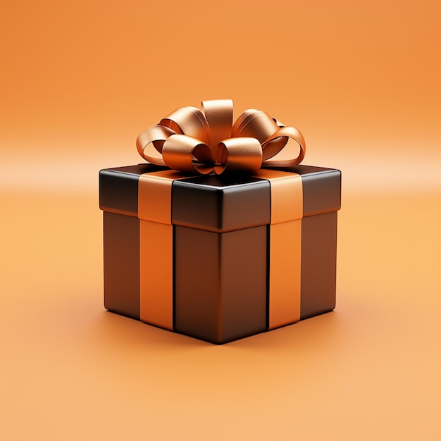 Coffret cadeau 3D avec un ruban de couleur jaune orange et or