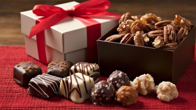 Un coffret cadeau accompagné de friandises festives générées par l'IA