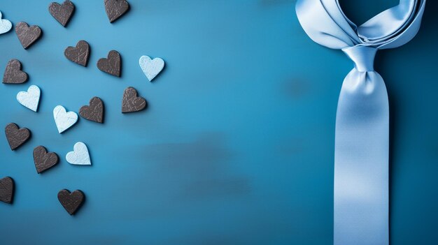 Coffret cadeau arcs rubans sur fond bleu foncé L'arrière-plan de la proposition de mariage de la Saint-ValentinCouleurs tendance vue de dessus copyspace AI générative