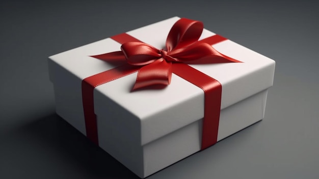 Coffret cadeau blanc festif avec un arc rouge vif prêt à offrir