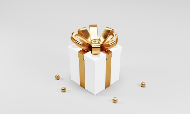 coffret cadeau blanc avec ruban d'or isolé sur fond blanc sur le rendu 3d