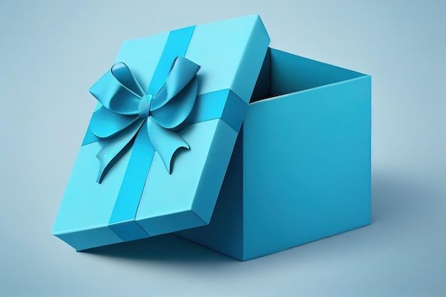 Coffret cadeau bleu ouvert ou vide avec ruban bleu Generative Ai