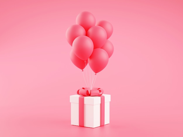 Coffret cadeau avec bouquet de ballons rendu 3d