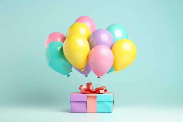 Coffret cadeau coloré, bouquet de ballons à l'hélium festifs, paquet surprise de fête joyeux anniversaire