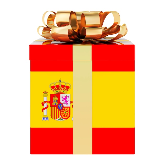 Coffret cadeau avec drapeau espagnol Maison de vacances en Espagne concept rendu 3D