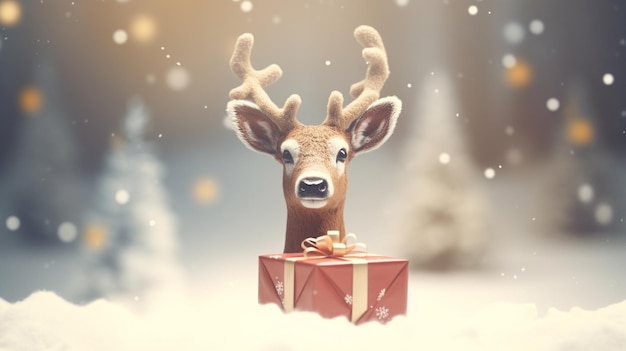 coffret cadeau de Noël renne avec ruban rouge