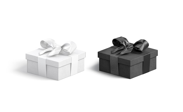 Photo coffret cadeau noir et blanc avec maquette d'arc en ruban étui en carton fait main pour maquette de colis de soins