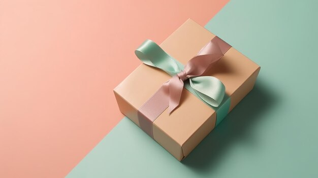 Coffret cadeau pastel avec ruban Vue à plat AI générative