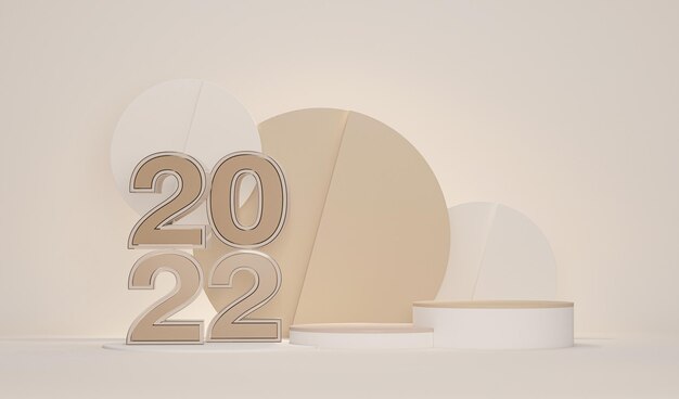 Coffret cadeau podium et rendu 3d de fond pastel pour Noël et bonne année 2022