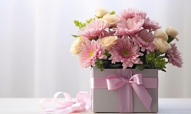 coffret cadeau et quelques fleurs