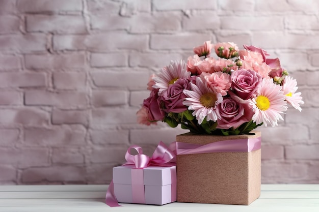 coffret cadeau et quelques fleurs