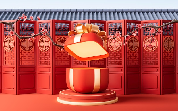 Coffret cadeau avec rendu 3d de fond ancien chinois