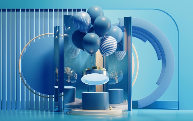 Coffret cadeau avec rendu 3d de scène intérieure bleue
