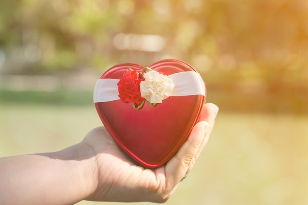 coffret en forme de coeur dans les mains