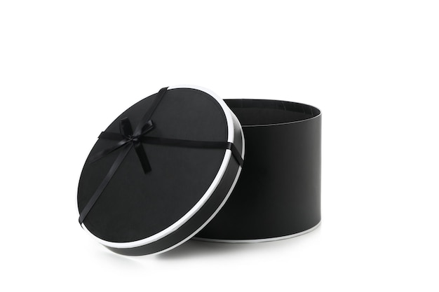 Coffret rond noir isolé sur fond blanc