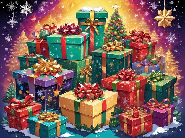 Coffrets cadeaux multicolores colorés Boxing Day Joyeux Noël et bonne année Festive Boxingday