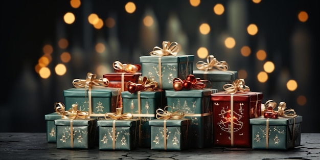 Coffrets cadeaux de Noël luxueux et élégants Cadeaux et décorations de Noël Generative AI