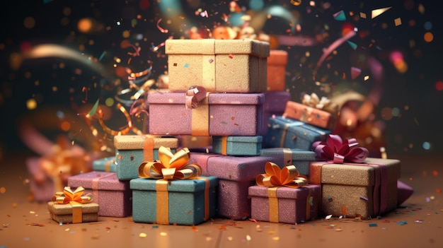 Coffrets cadeaux avec rubans et confettis