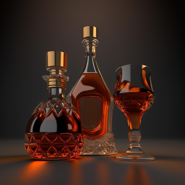 Cognac boissons alcoolisées bouteilles de cocktail avec verre AI généré