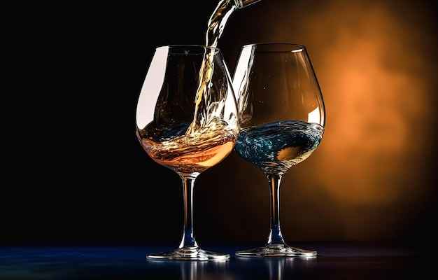 Cognac ou brandy dans des verres sur fond sombre