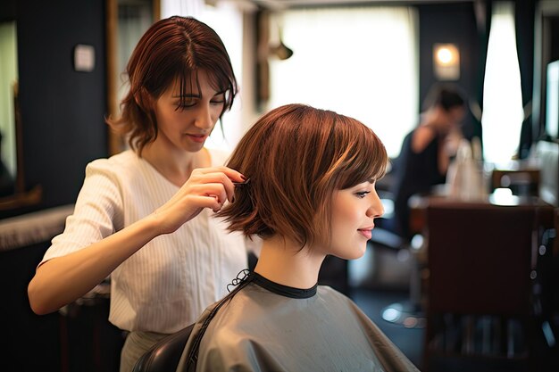 Le coiffeur coupe les cheveux.