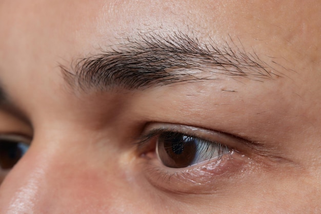 Coiffeur professionnel faisant la procédure de filetage et corrigeant la forme des sourcils au jeune client masculin avec une pince à épiler dans le salon de coiffure Coiffeur au travail Concept de soins des sourcils Plumer les sourcils