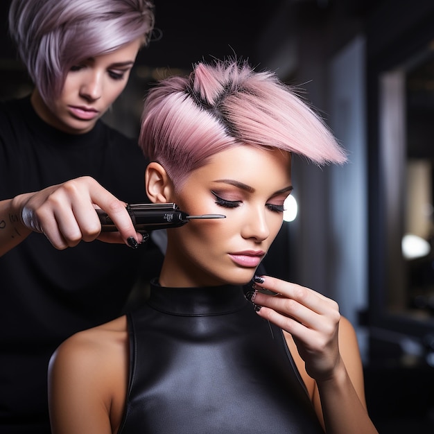 Photo un coiffeur qui se coupe les cheveux.