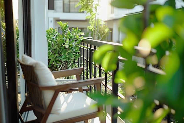 Coin balcon cosy avec verdure et chaise confortable