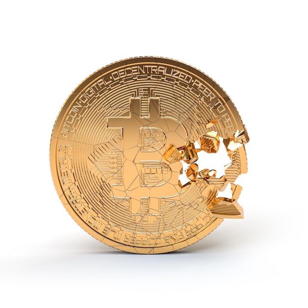 Coin Bitcoin brisant le concept de crise de la monnaie crypto