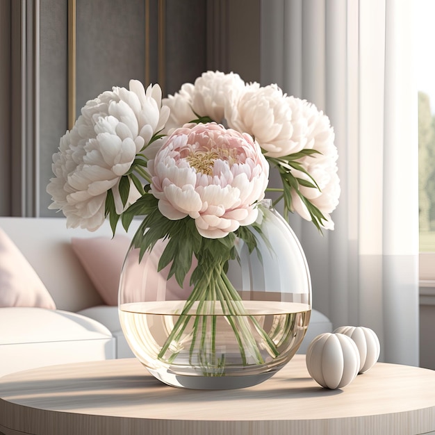 coin décoration intérieure avec verrerie et fleurs design de luxe IA générative