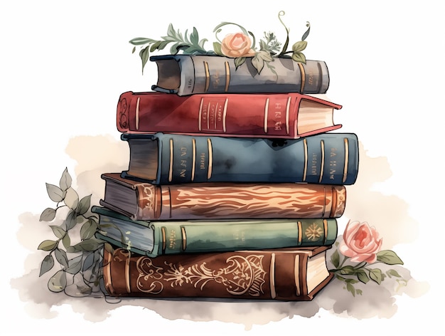 Le coin de lecture nostalgique à l'aquarelle Illustration de la pile de livres