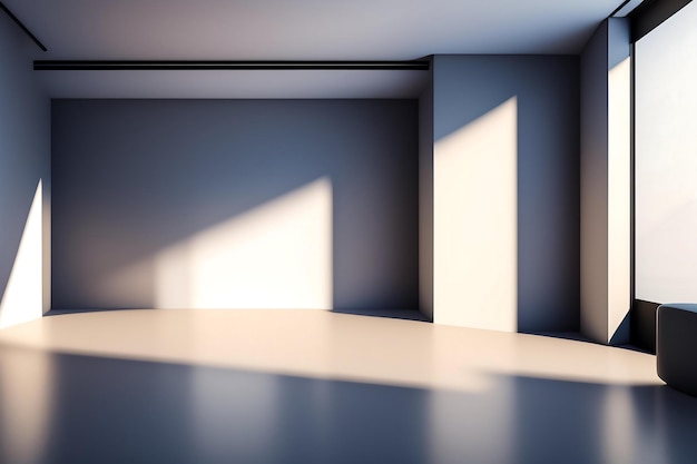 Coin de pièce vide de mur et de sol blanc lisse à l'ombre du soleil pour un intérieur moderne et minimaliste