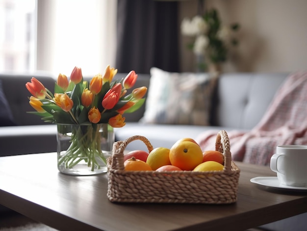 Coin d'un salon avec canapé et table basse