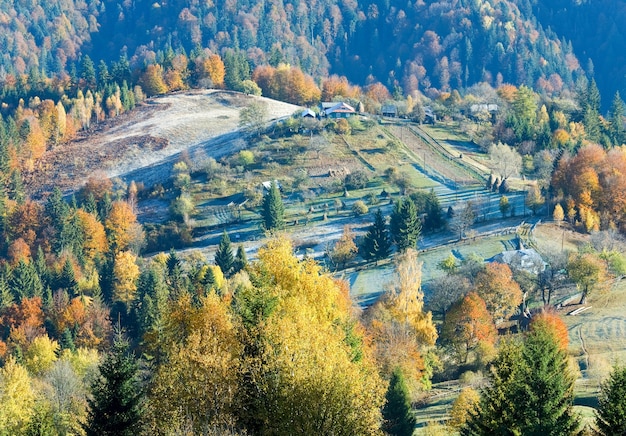 Col De Nimchich De Montagne D'automne (carpates, Ukraine), Forêt Colorée Et Domaine De Campagne Sur La Colline.