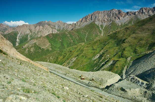 Col de Taldyk, 3615 m, Pamir Highway, Kirghizistan, Belle vue sur la route de montagne