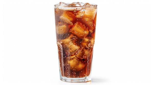 Cola avec de la glace dans du verre isolé sur fond blanc Avec un chemin de coupe