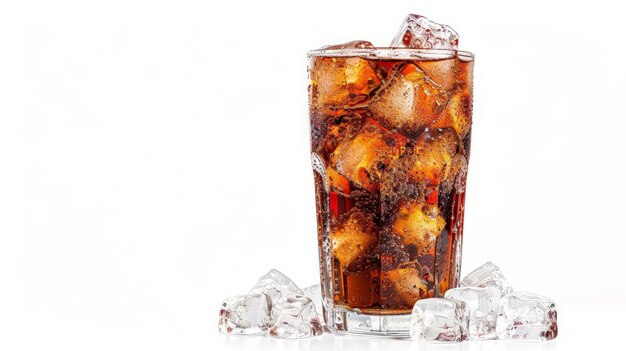 Cola en verre avec des cubes de glace isolés sur fond blanc, y compris le chemin de coupe