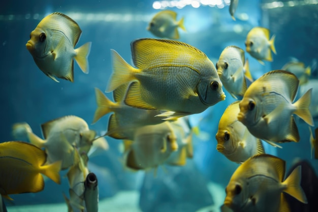 École de poissons tropicaux nageant ensemble à l'école créée avec une IA générative