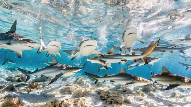 École de requins en danger