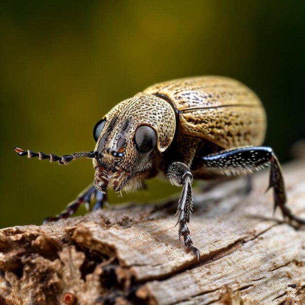 Photo un coléoptère avec une petite queue est assis sur une bûche