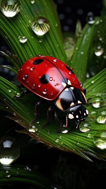 Photo un coléoptère rouge avec le mot 