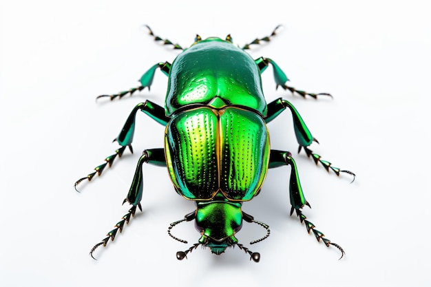 un coléoptère vert avec de longues pattes et une longue queue