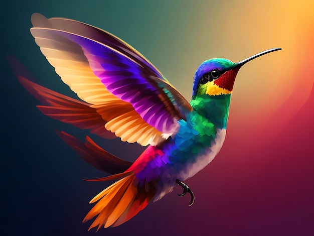 Un colibri abstrait coloré avec un fond coloré