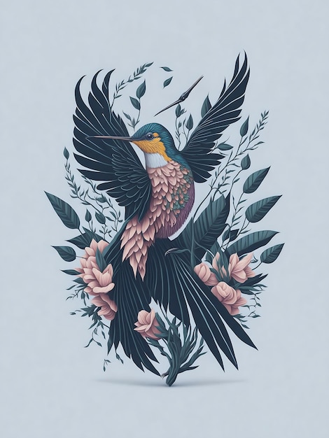 Colibri belle illustration de tshirt tatouage coloré