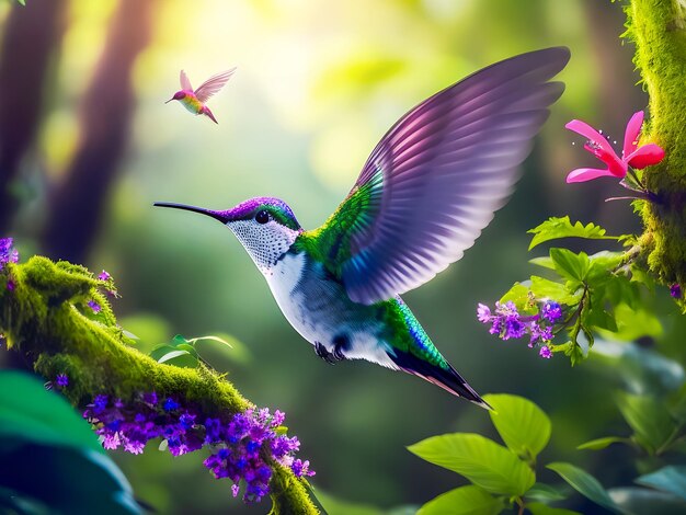 Photo le colibri coloré dans la nature sauvage est généré