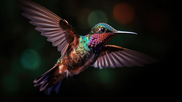 Un colibri coloré avec un fond noir