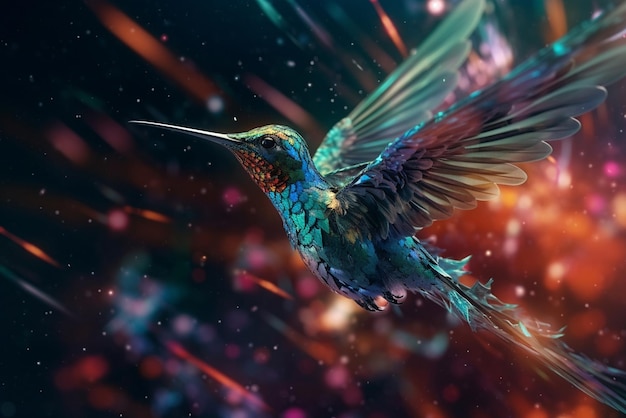 Un colibri coloré volant dans le ciel