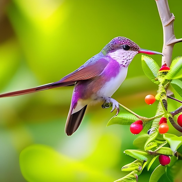 Photo un colibri est assis sur une branche d'arbre